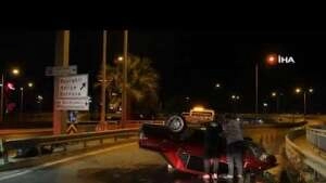 İzmir'de takla atan otomobilin sürücüsü yaralandı