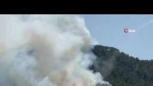 Bakan Pakdemirli Marmaris'te yangına helikopterle müdahale görüntüsü paylaştı