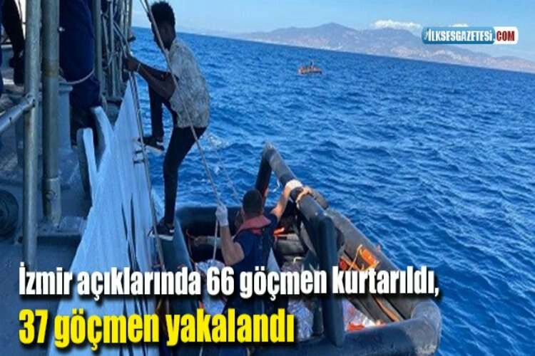İzmir açıklarında 66 göçmen kurtarıldı, 37 göçmen yakalandı haberinin görseli
