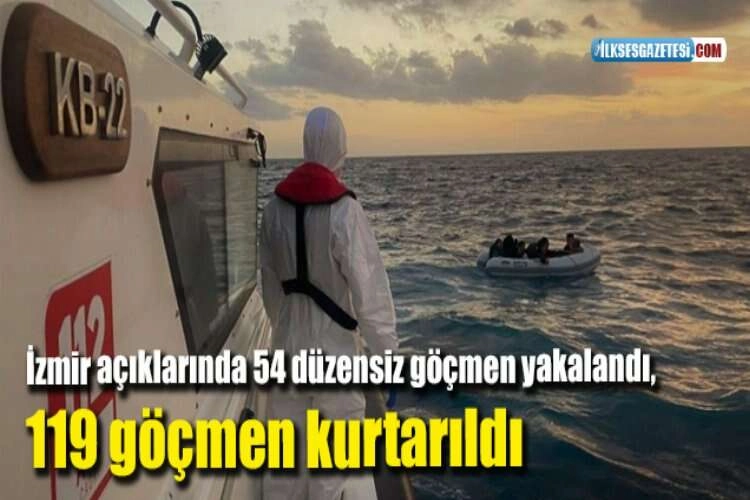 İzmir açıklarında 54 düzensiz göçmen yakalandı, 119 göçmen kurtarıldı haberinin görseli