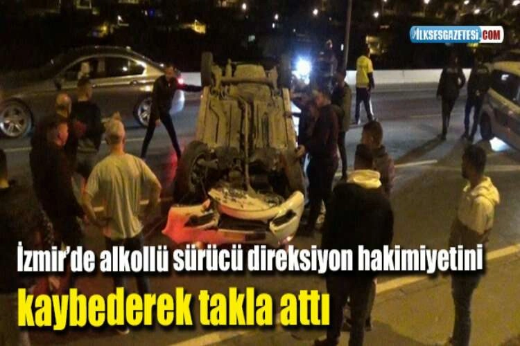 İzmir’de alkollü sürücü direksiyon hakimiyetini kaybederek takla attı haberinin görseli