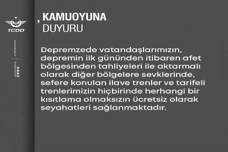TCDD depremzedelerin tahliyesini ücretsiz yapacak haberinin görseli