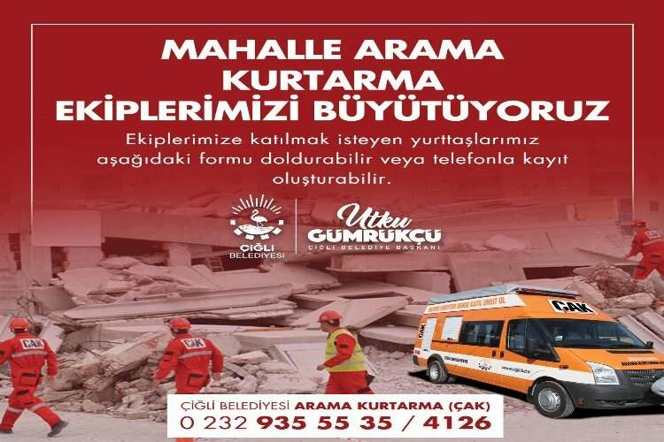 Çiğli Belediyesi Mahalle Arama Kurtarma ekibi yeni gönüllüler arıyor haberinin görseli