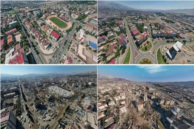 Deprem öncesi ve sonrası fotoğraflar kentteki yıkımı ortaya koyuyor haberinin görseli
