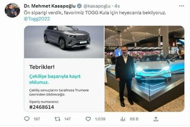 TOGG siparişini memleketinin adıyla verdi haberinin görseli