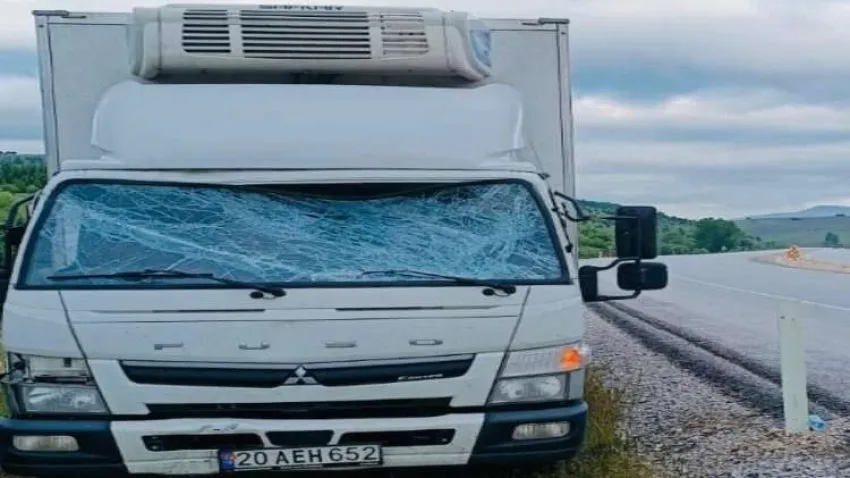 Afyonkarahisar'da kamyonet trafik uyarı tabelasına çarptı haberinin görseli