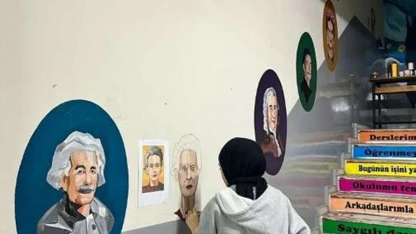 Ege Üniversitesi Eğitim Fakültesi Güzel Sanatlar Eğitimi Bölümü öğretim üyesi Doç. Dr. Dizar Ercivan Zencirci’nin yürütücülüğünde, Güzel Sanatlar Eğitimi Bölümü 4. Sınıf öğrencileri Berfin Özeroğlu, Büşra Balkis, Ceylin Neslişah Işık, Duygu Seçen, Esra Poyraz ve İnci Sağlam, ilkokulun duvarlarını minik öğrenciler için eğitsel açıdan zenginleştirmek amacıyla renklendirdiler. Çalışmada; başta sanat ve bilim dünyasından öne çıkmış kişilerin portreleri, değerler eğitimi ile sağlıklı beslenme köşesi ve sanat tarihinin post-emresyonist eserlerinden en önemlisi olan “Yıldızlı Gece” resminin röprodüksiyonu okulun iç duvarlarına işlendi.