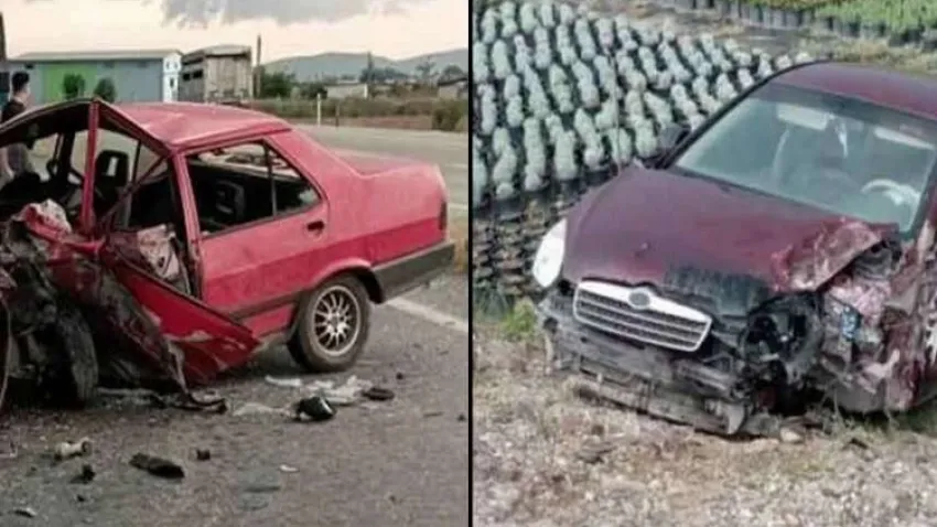 Ödemiş'te iki otomobil kafa kafaya çarpıştı