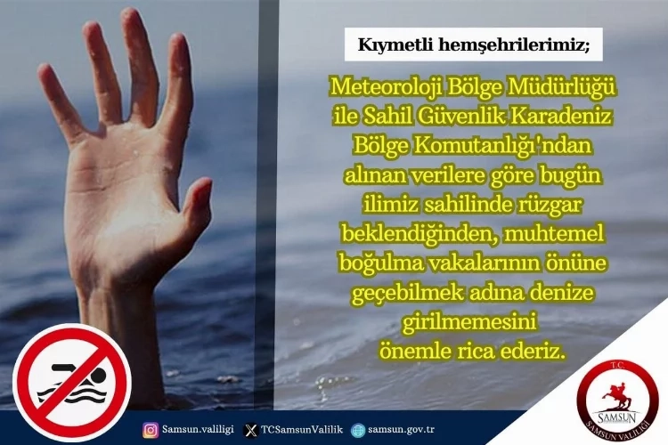 Samsun Valiliği'nden uyarı: Rüzgarlı havada denize girmeyin