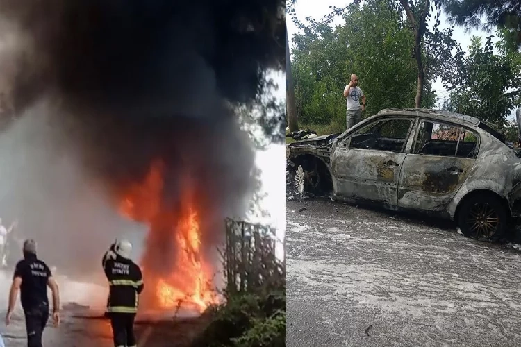 Hatay’da cayır cayır yanan otomobil kullanılamaz hale geldi