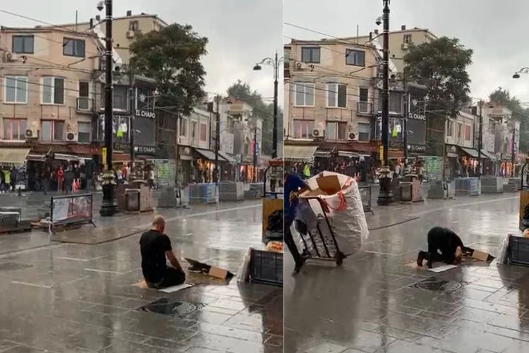 Fatih'te bir vatandaş sağanak yağmur altında namaz kıldı haberinin görseli