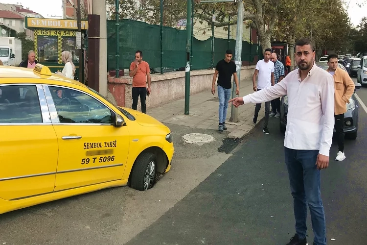 Tekirdağ’da ticari taksi çukura düştü haberinin görseli