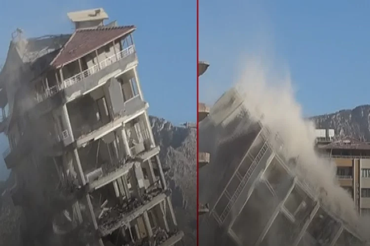 Hatay'da ağır hasarlı bina tek dokunuşla yerle bir oldu haberinin görseli