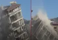 Hatay'da ağır hasarlı bina tek dokunuşla yerle bir oldu