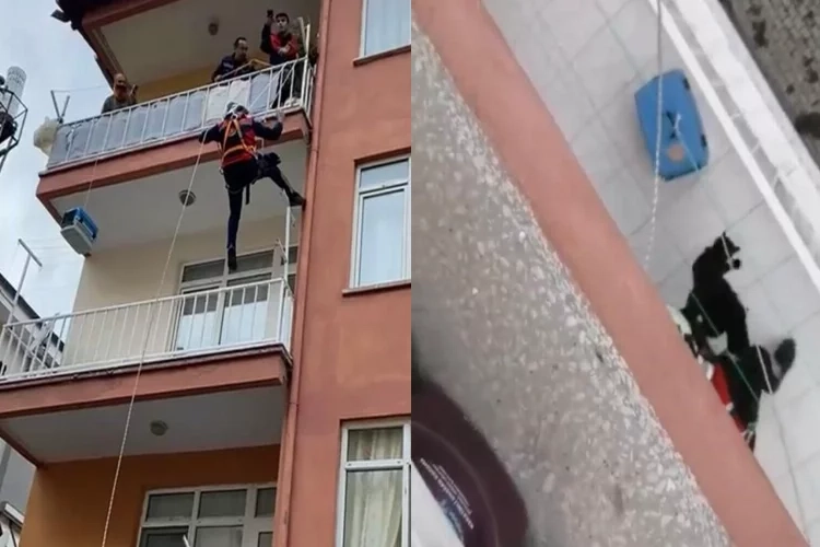 Balkonda mahsur kalan kedi işte böyle kurtarıldı haberinin görseli