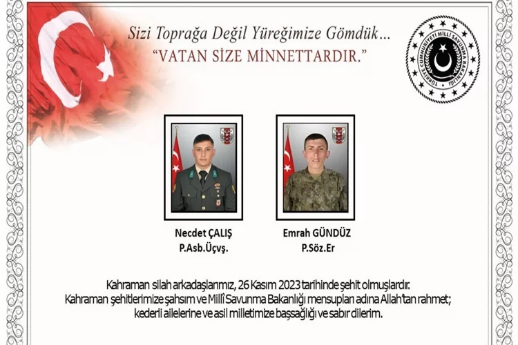Pençe-Kilit operasyonunda 2 asker şehit oldu haberinin görseli