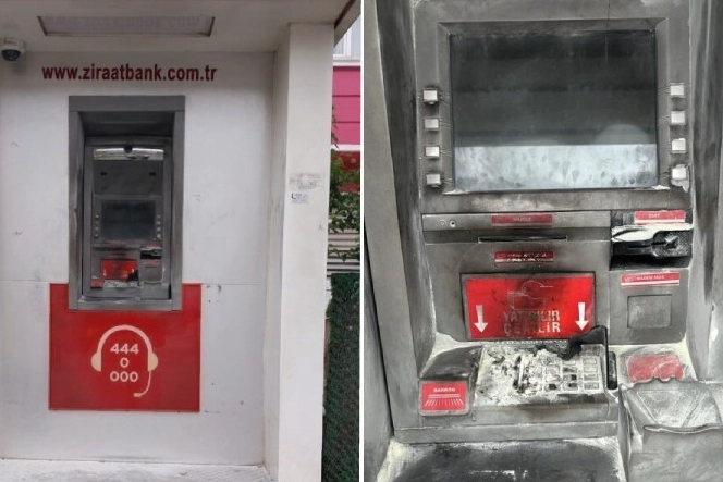 Zonguldak’ta ilginç anlar! Banka ATM’sini yaktılar haberinin görseli