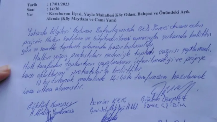 Karaburun çed toplantısı tutanağı
