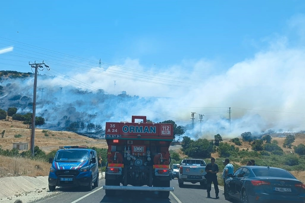 İzmir’de makilik ve otluk alanda yangın