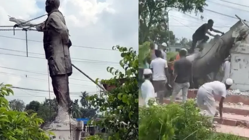 Bangladeş’te kriz büyüyor: Mucibur Rahman heykelleri öfke ile yıkılıyor! haberinin görseli