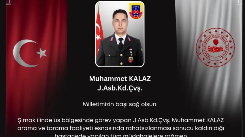 Şırnak'ta üs bölgesinde rahatsızlanan jandarma şehit oldu haberinin görseli