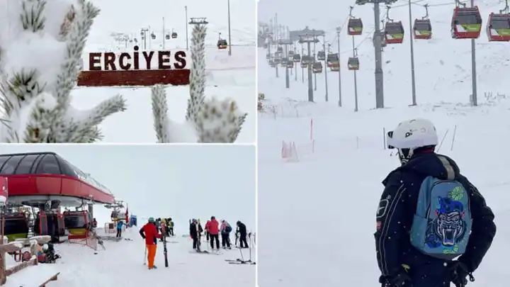 Erciyes'te kar yağışı yüzleri güldürdü haberinin görseli