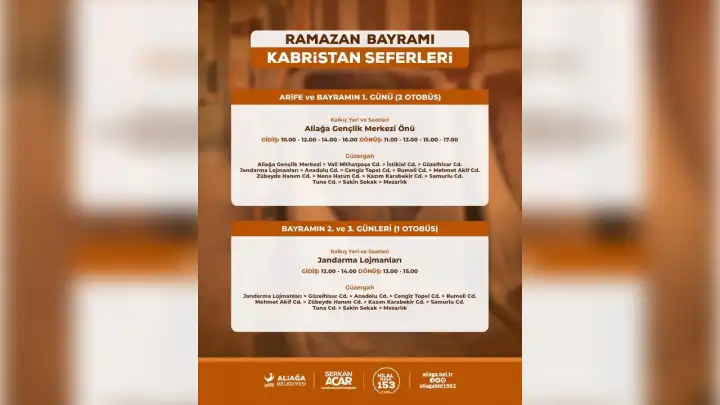 Aliağa'da mezarlıklara ücretsiz ulaşım