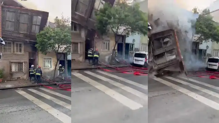 Kocaeli’de korkutan yangın: 2 itfaiye eri düşen ahşap duvarın altında kaldı