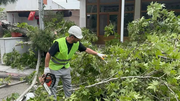 Manisa yaz mevsiminde şoku yaşadı: Rüzgar kenti devirdi