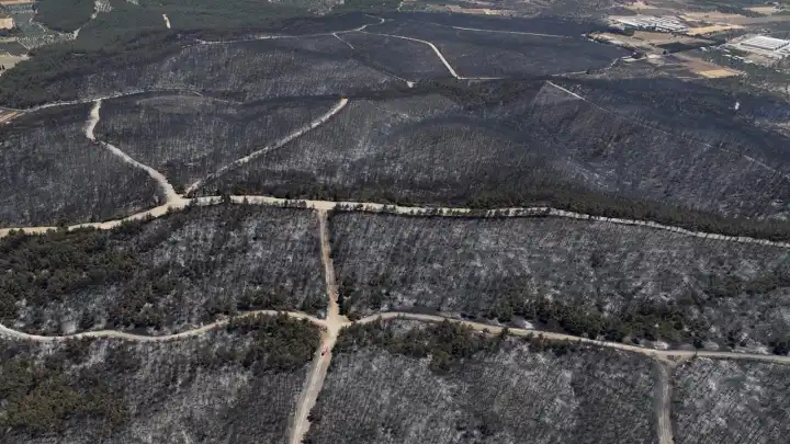 Aliağa-Foça orman yangını 22 saatte kontrol altına alındı: Yanan alan drone ile görüntülendi