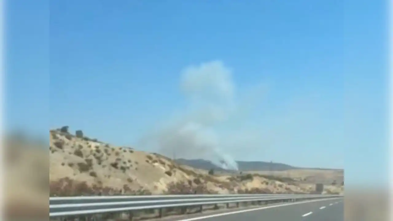 İzmir'in Menderes ilçesinde yangın: Gümüldür yolu trafiğe kapatıldı haberinin görseli