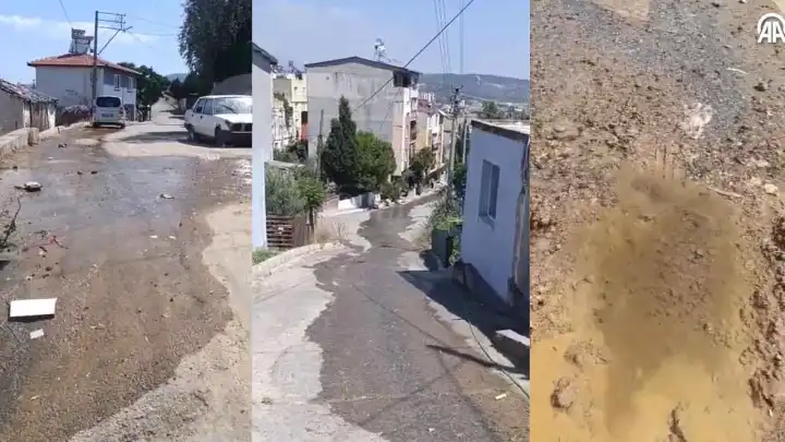 İzmir'de patlayan su borusunun onarılmamasına mahalleli tepki gösterdi