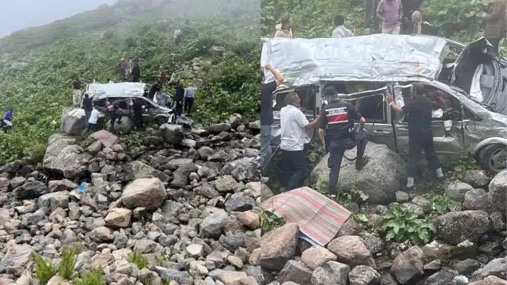 Trabzon Demirkapı Yaylası’nda turist minibüsü uçuruma yuvarlandı
