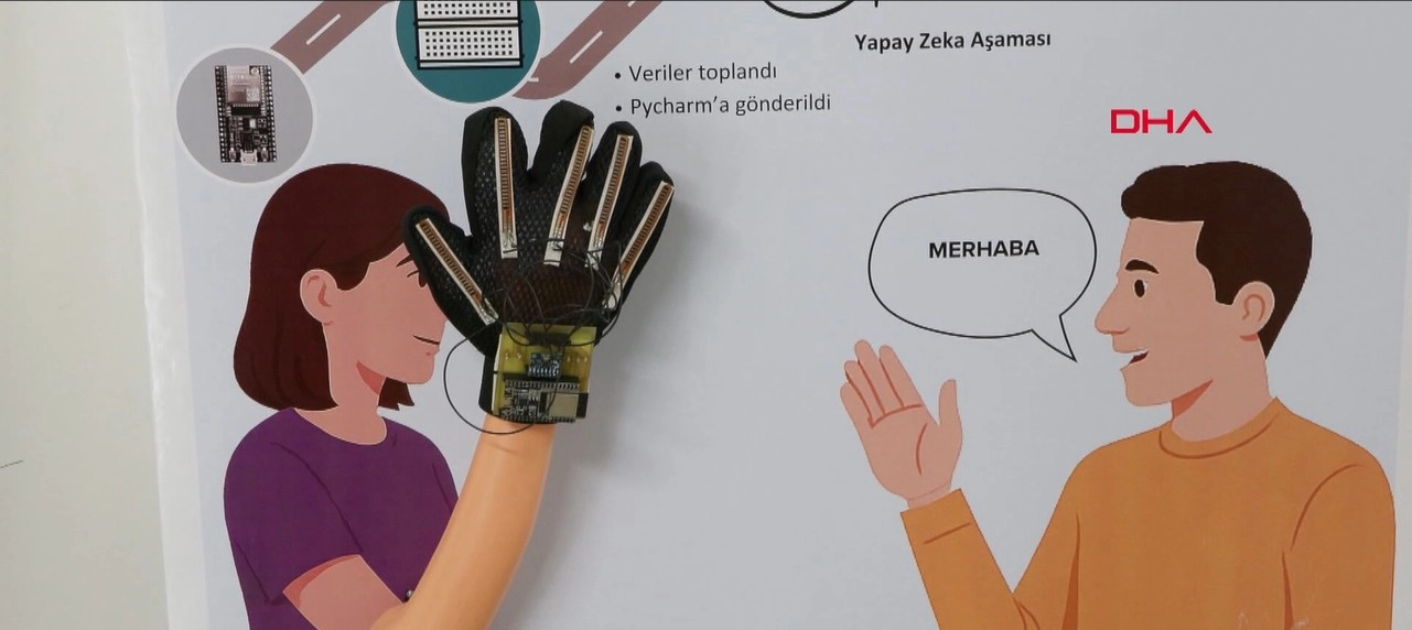 Üniversite öğrencilerinden işaret dilini sese dönüştüren eldiven başlıklı video haberin görseli