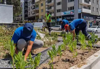 İzmir'deki kavşaklar kuraklığa karşı estetik görünüme kavuşuyor