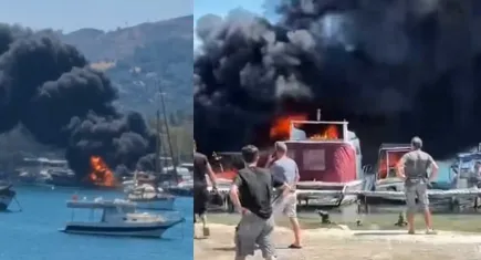 Urla’da tekne yangını