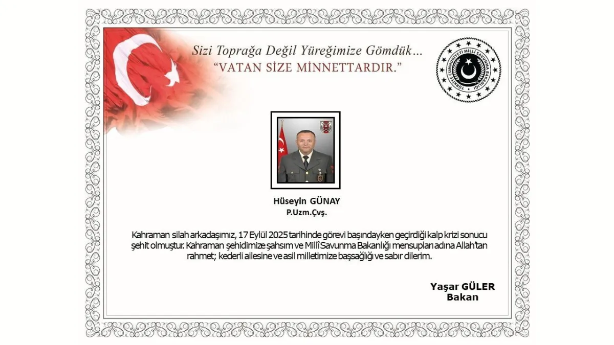 Acı haber Kahraman&#039;dan geldi: Görev başında kalp krizi geçiren uzman çavuş şehir oldu haberinin görseli