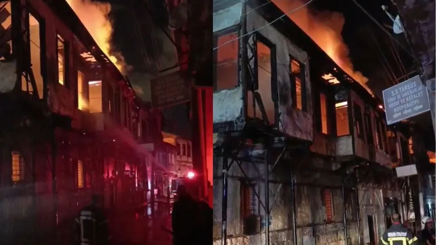 Tarsus’ta korkutan yangın! İş yerinde başlayan alevler iki ahşap evi küle çevirdi haberinin görseli