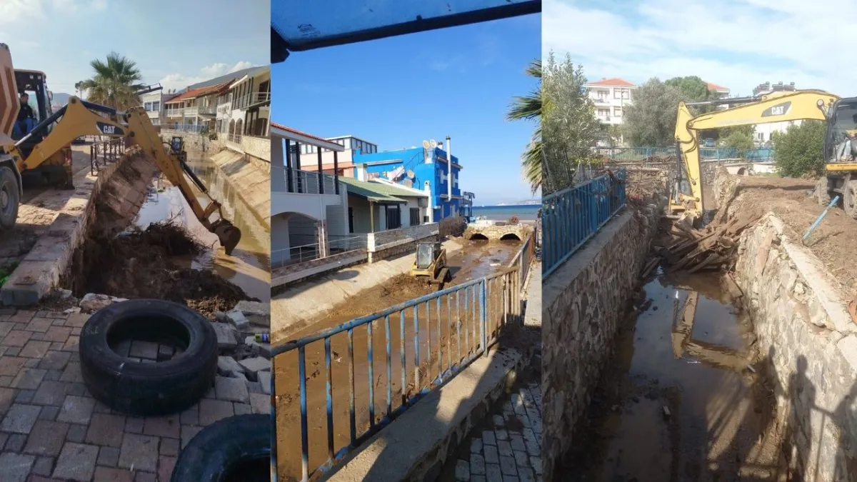 Foça’daki selin ardından büyük temizlik: İZSU dere yataklarını baştan sona açtı haberinin görseli