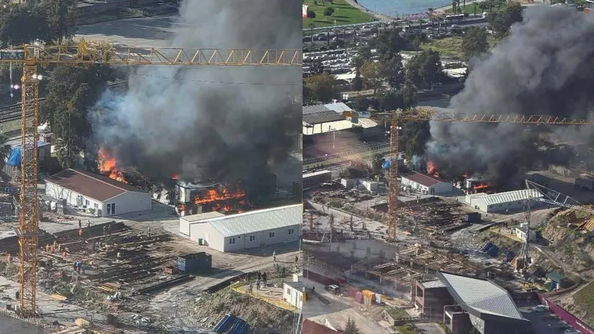 İzmir haber: Bayraklı'da inşaat şantiyesinde yangın! Alevler 2 otomobile sıçradı