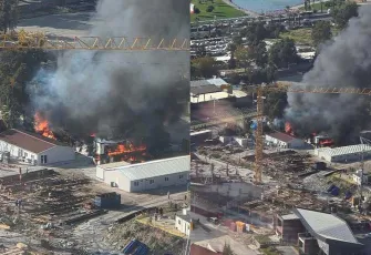 İzmir haber: Bayraklı'da inşaat şantiyesinde yangın! Alevler 2 otomobile sıçradı