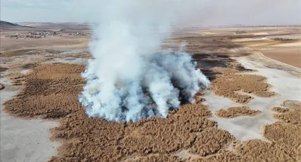 Kuruyan Gökgöl’de çevre felaketi: Sazlıklar 2 gündür yanıyor