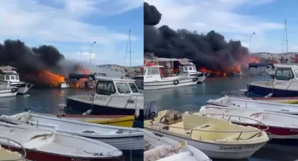 Çeşme’de balıkçı barınağında alevler 7 tekneyi sardı