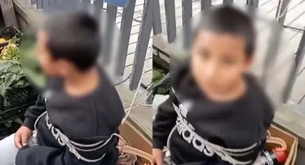 Tezgahından eşofman çalan çocuğu iple bağladı