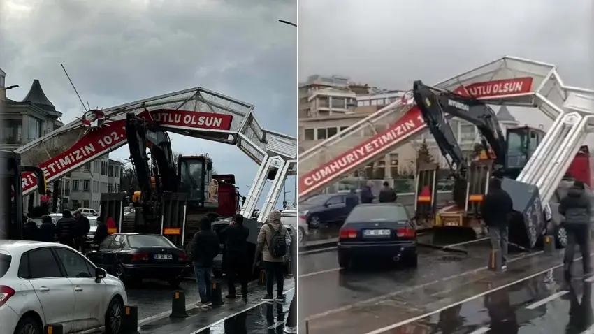 Üsküdar’da TIR üzerindeki ekskavatör tabelaya çarptı: 7 araç hasar gördü haberinin görseli