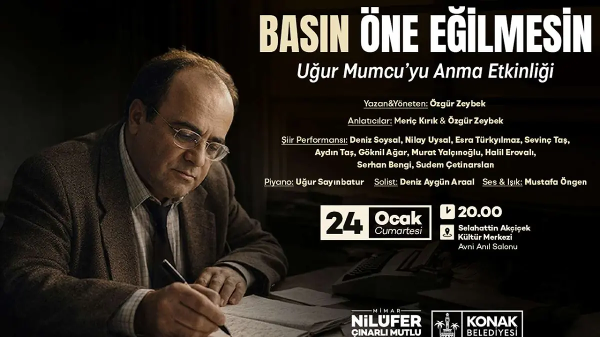 Uğur Mumcu 33. ölüm yıl dönümünde Konak’ta anılacak haberinin görseli