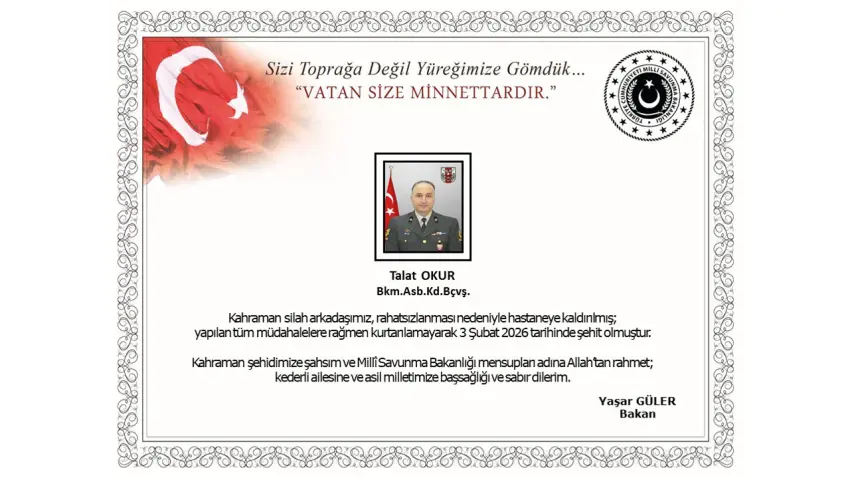 Hakkari’de rahatsızlanan astsubay şehit oldu haberinin görseli
