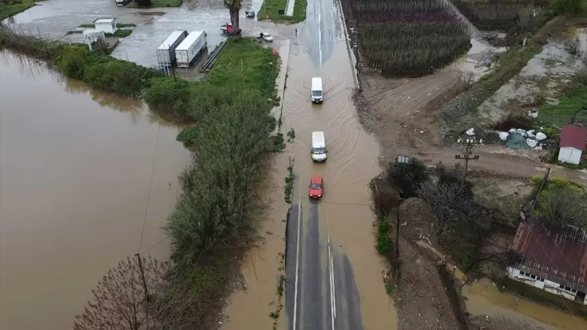 İzmir'de sağanak etkili oldu: Tarım arazilerini ve yolu su bastı haberinin görseli