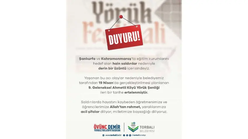 Torbalı’da Yörük Şenliği ertelendi: Okul saldırıları sonrası etkinlik takvimi değişti haberinin görseli