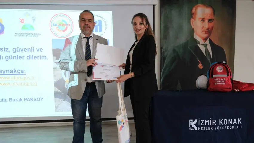 Afet, ilk yardım ve iş güvenliği Konak MYO’da ele alındı haberinin görseli